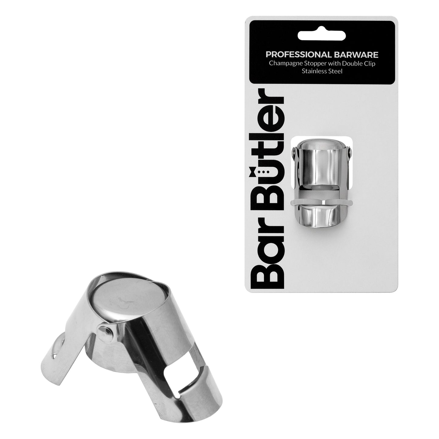 BAR BUTLER CHAMPAGNE STOPPER WITH DOUBLE CLIP ST.STEEL