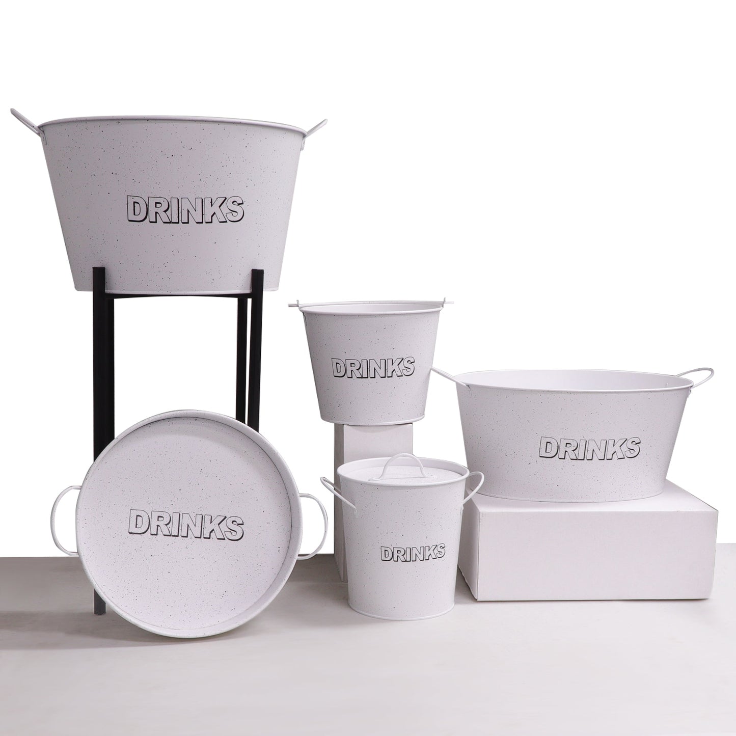 BAR BUTLER ICE BUCKET WITH HANDLES, PLASTIC LINER & LID WHITE & MOTTLED BLACK, 3LT