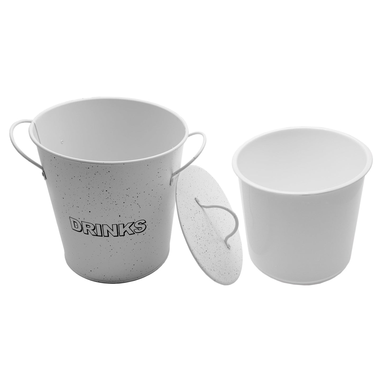 BAR BUTLER ICE BUCKET WITH HANDLES, PLASTIC LINER & LID WHITE & MOTTLED BLACK, 3LT