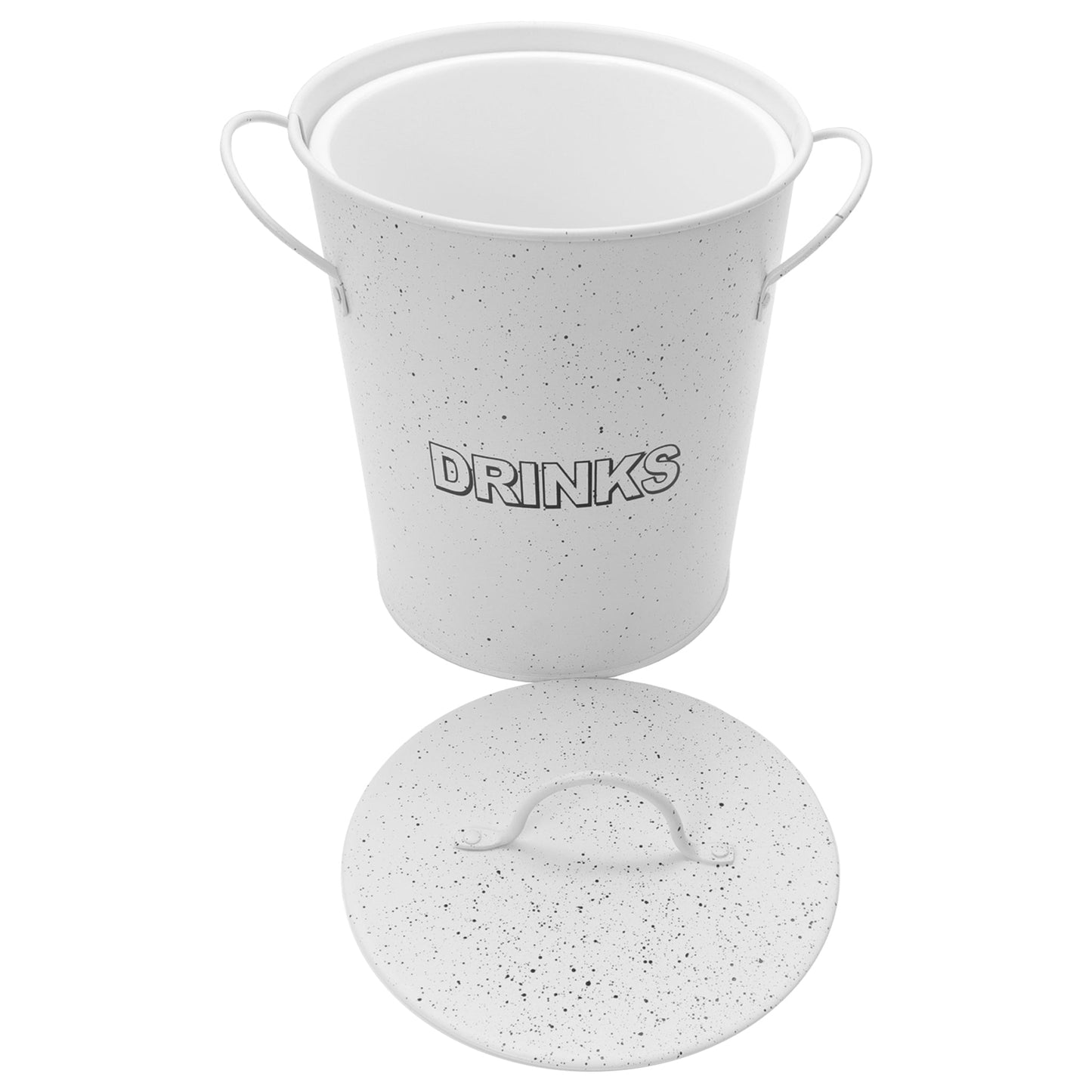 BAR BUTLER ICE BUCKET WITH HANDLES, PLASTIC LINER & LID WHITE & MOTTLED BLACK, 3LT