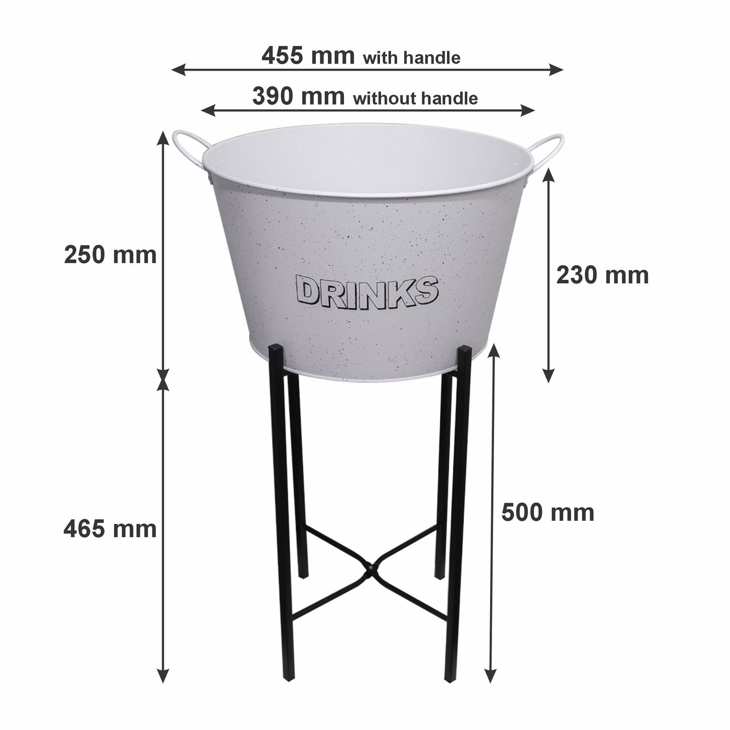 BAR BUTLER WINE BUCKET WITH HANDLES WHITE MOTTLED BLACK 18LT ON BLACK STAND