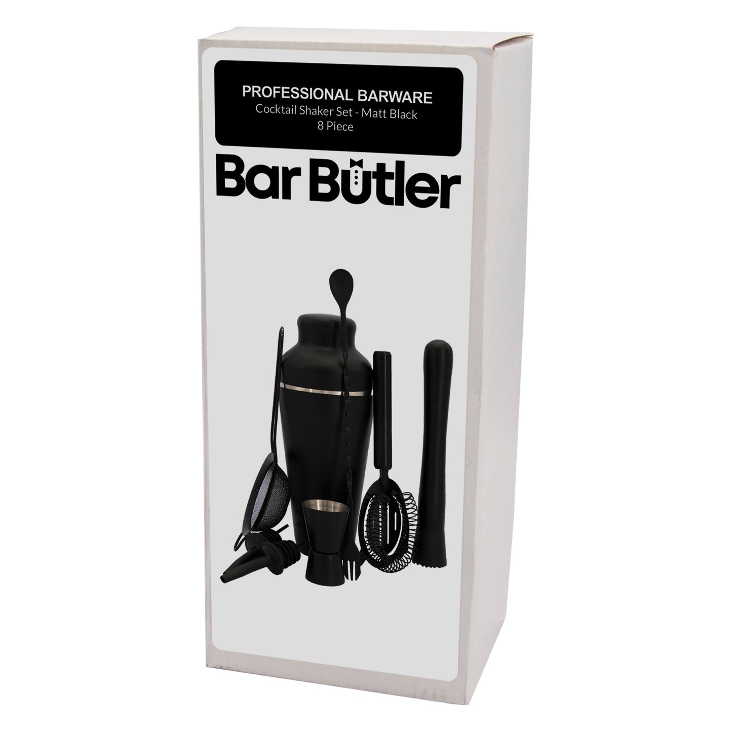BAR BUTLER COCKTAIL BAR SHAKER 8 PIECE SET ST STEEL MATTE BLACK, 600ML