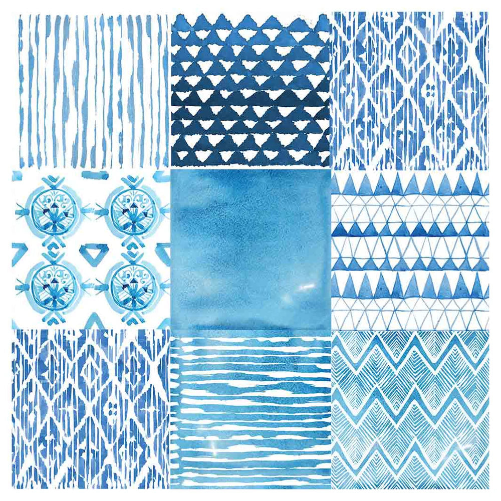 BLUE WATERCOLOUR TILE SQUARE SCATTER CUSHION