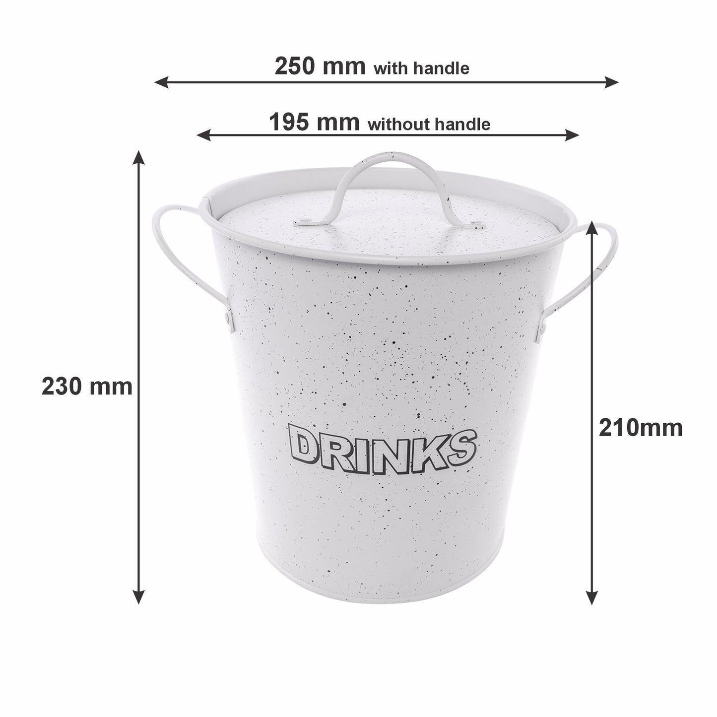 BAR BUTLER ICE BUCKET WITH HANDLES, PLASTIC LINER & LID WHITE & MOTTLED BLACK, 3LT