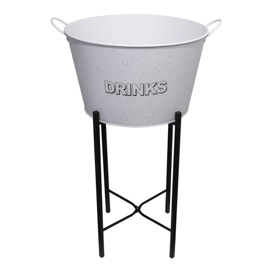 BAR BUTLER WINE BUCKET WITH HANDLES WHITE MOTTLED BLACK 18LT ON BLACK STAND