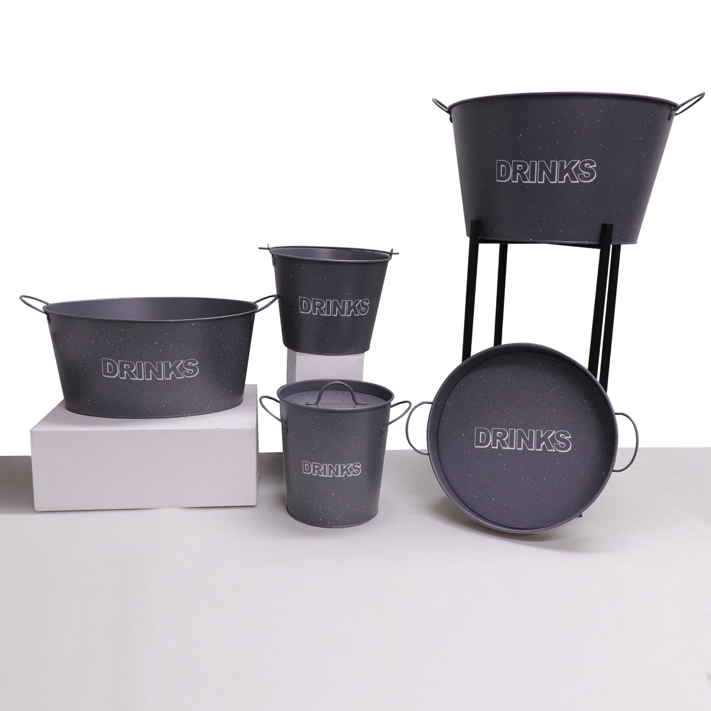 BAR BUTLER WINE BUCKET WITH HANDLES GREY AND MOTTLED WHITE 18LT ON BLACK STAND