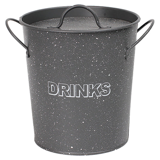 BAR BUTLER ICE BUCKET WITH HANDLES, PLASTIC LINER & LID GREY & MOTTLED WHITE, 3LT