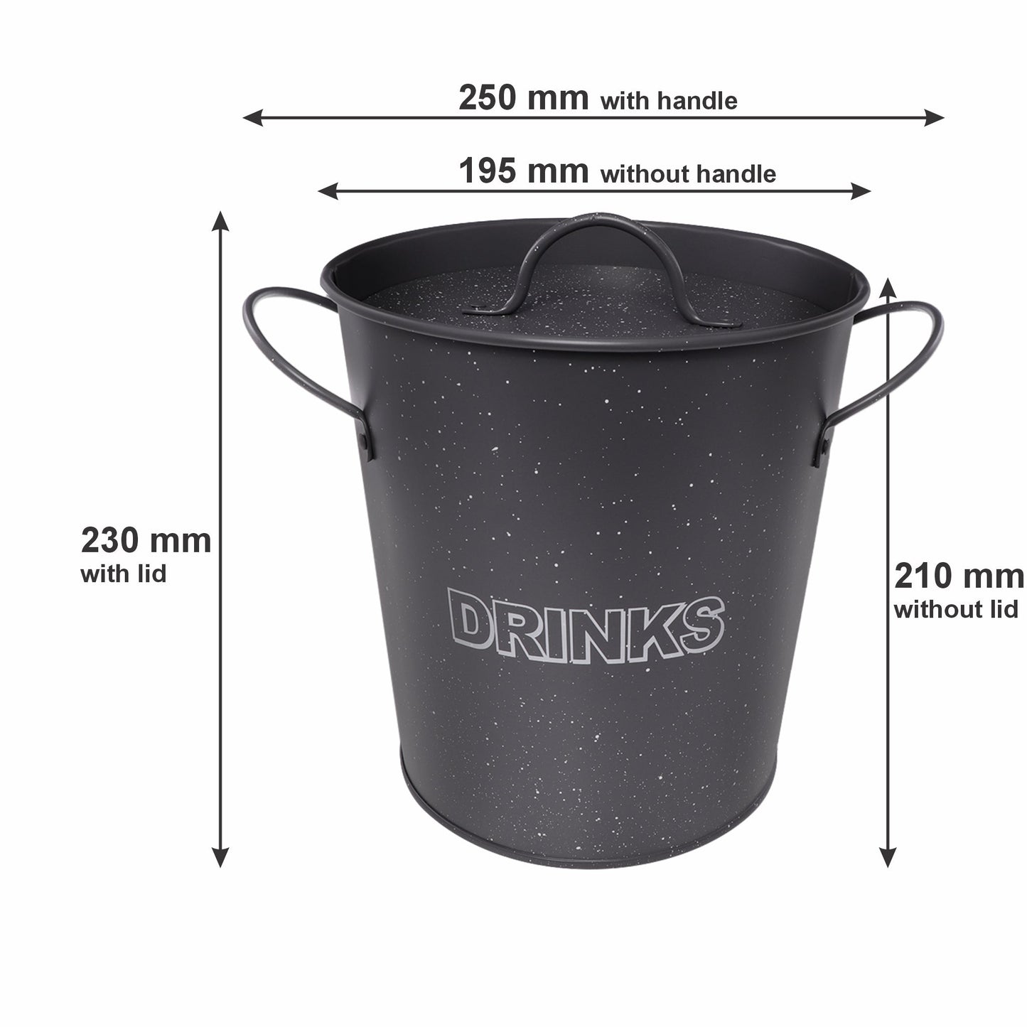 BAR BUTLER ICE BUCKET WITH HANDLES, PLASTIC LINER & LID GREY & MOTTLED WHITE, 3LT