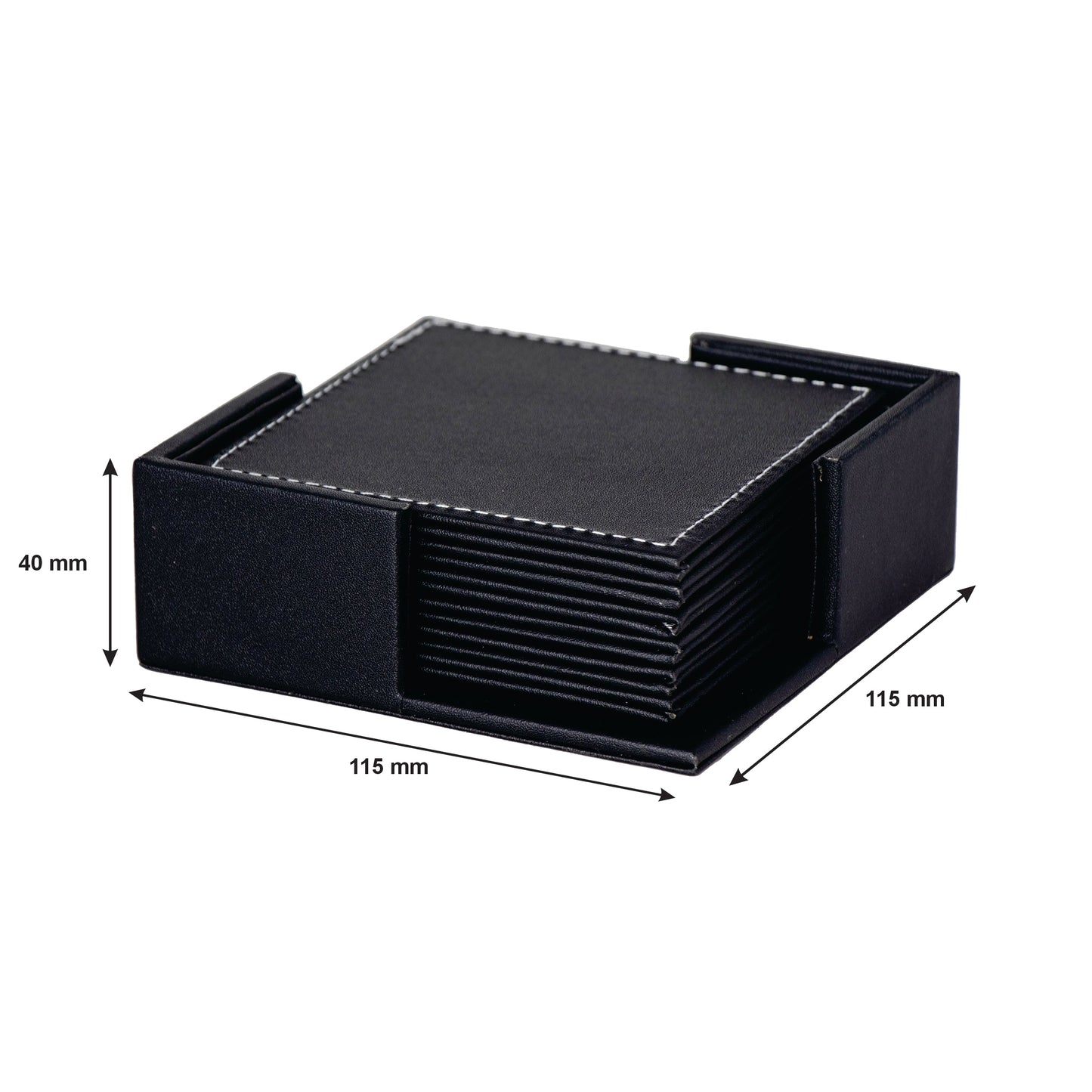 BAR BUTLER SQUARE LEATHERETTE COASTERS IN HOLDER 7 PIECE SET