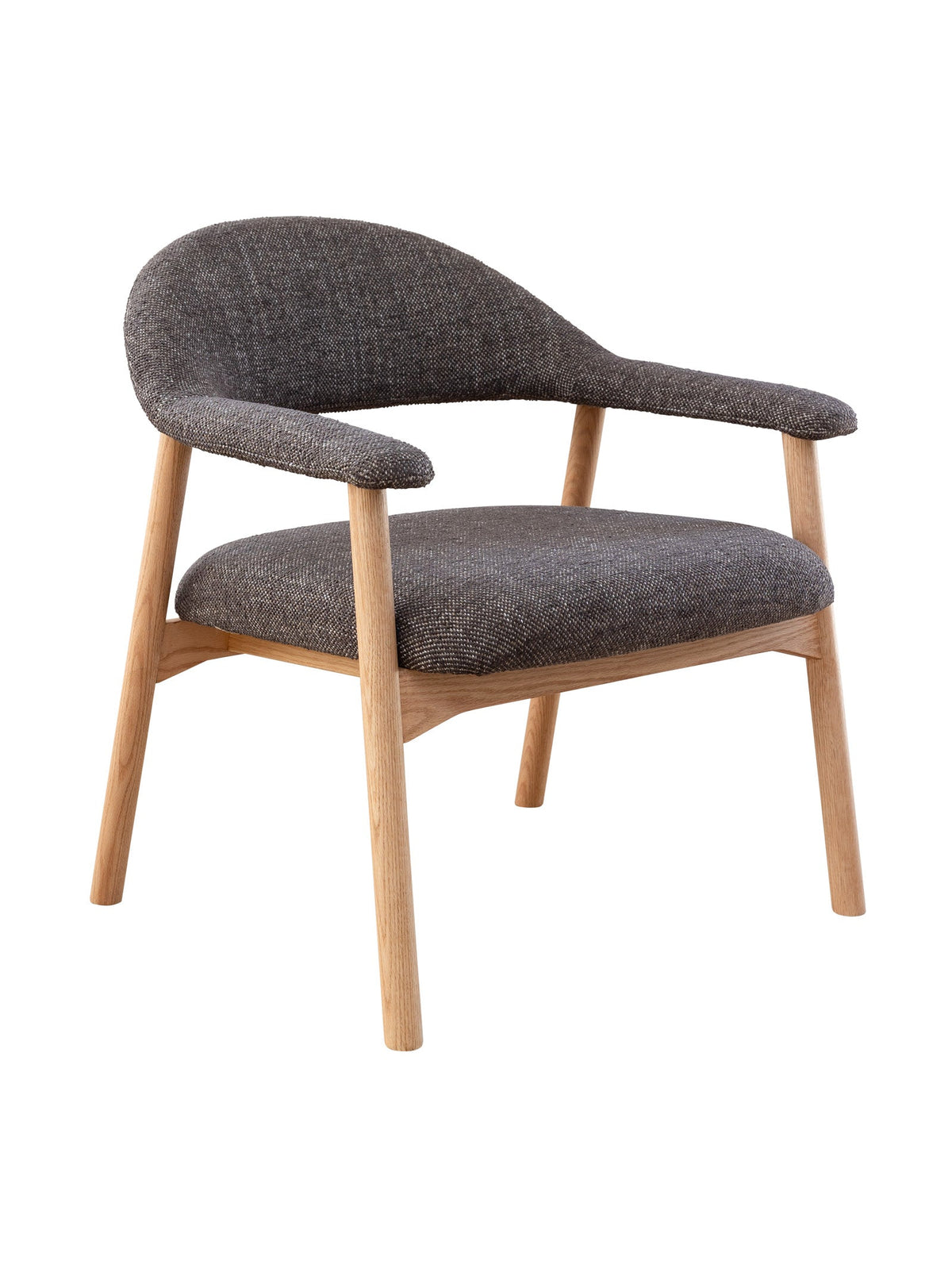 Espresso grey upholstered occasional chair with light wood frame