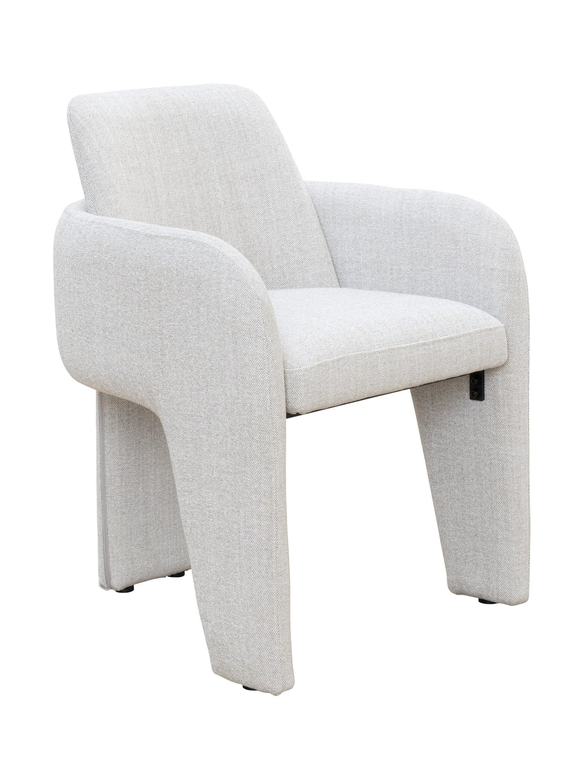 White upholstered dining chair with three legs 