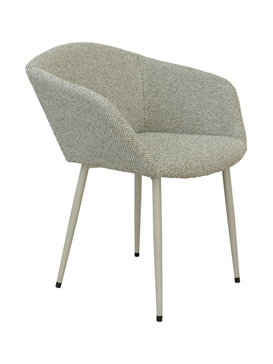 Light green dining chair with bucket-like backrest and light green legs