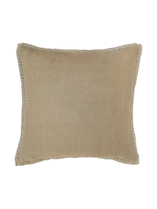 Starfish Scatter in Sand, square plain beige cushion with white blanket-stitched edging