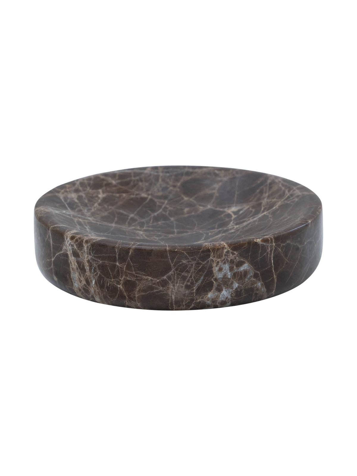 Round marble coaster with brown and gray marbled pattern 