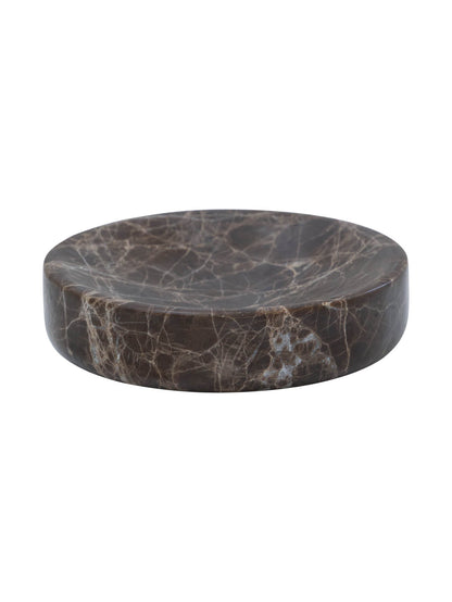 Round marble coaster with brown and gray marbled pattern 
