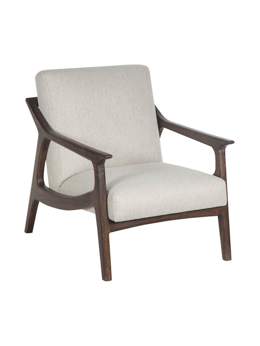 Garland Armchair in Martini Latte with light oatmeal upholstery on a dark-stained wooden frame