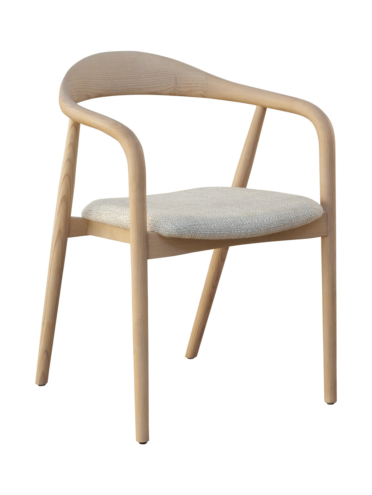 Wooden chair with a light gray cushion 