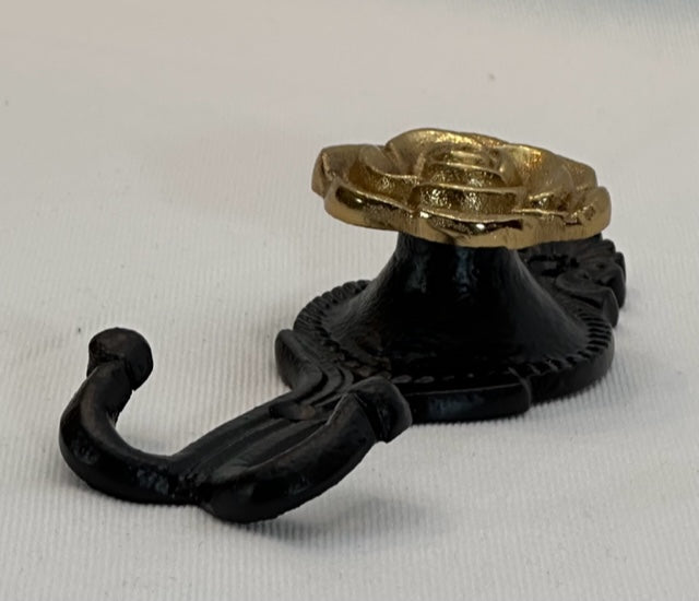 HOOK ROSE MATT BLACK & ANTIQUE BRASS (73-665-15-AB)