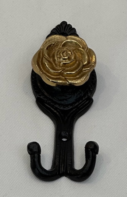 HOOK ROSE MATT BLACK & ANTIQUE BRASS (73-665-15-AB)