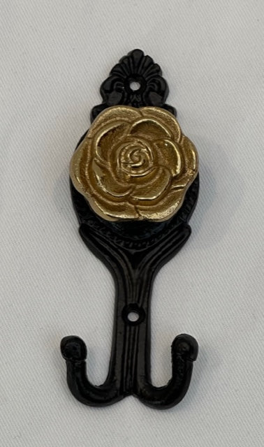 HOOK ROSE MATT BLACK & ANTIQUE BRASS (73-665-15-AB)