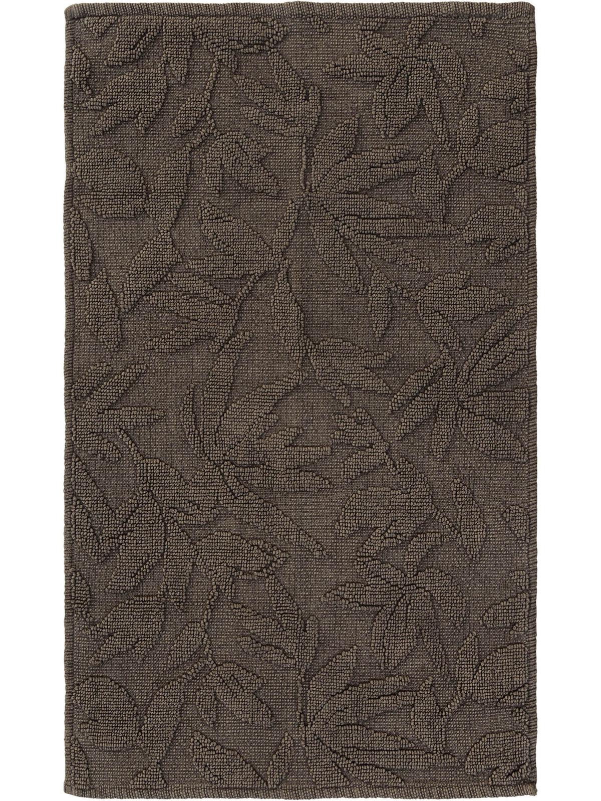 Textured brown bathmat with leaf pattern 