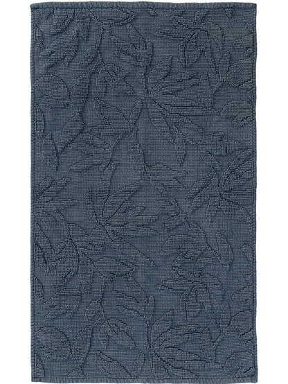 Textured navy-blue bathmat with leaf pattern 