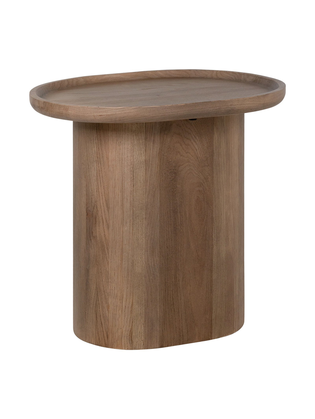 Brown round wooden side table 