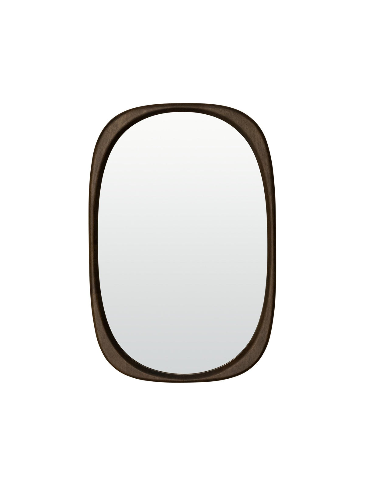 Nostalgia Mirror Rectangle, a rounded rectangular wall mirror with a dark brown rubberwood frame