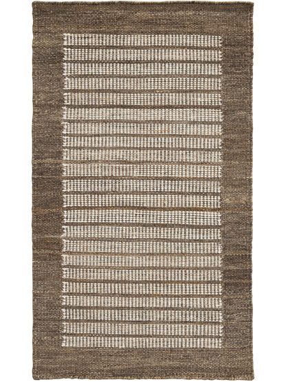 Rectangular brown and beige woven bathmat with striped pattern 
