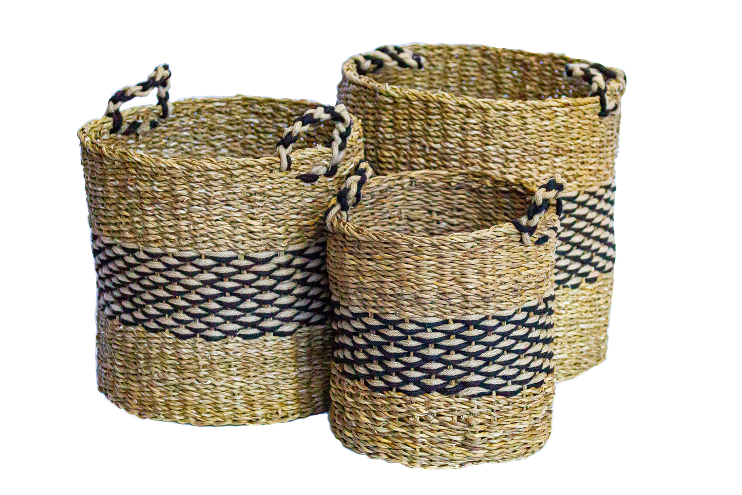 Mediuam Cylinder Basket with Rope Handles - Black & Neutral