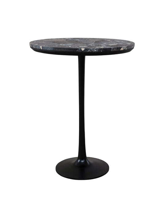 Black marble top table with a black base 