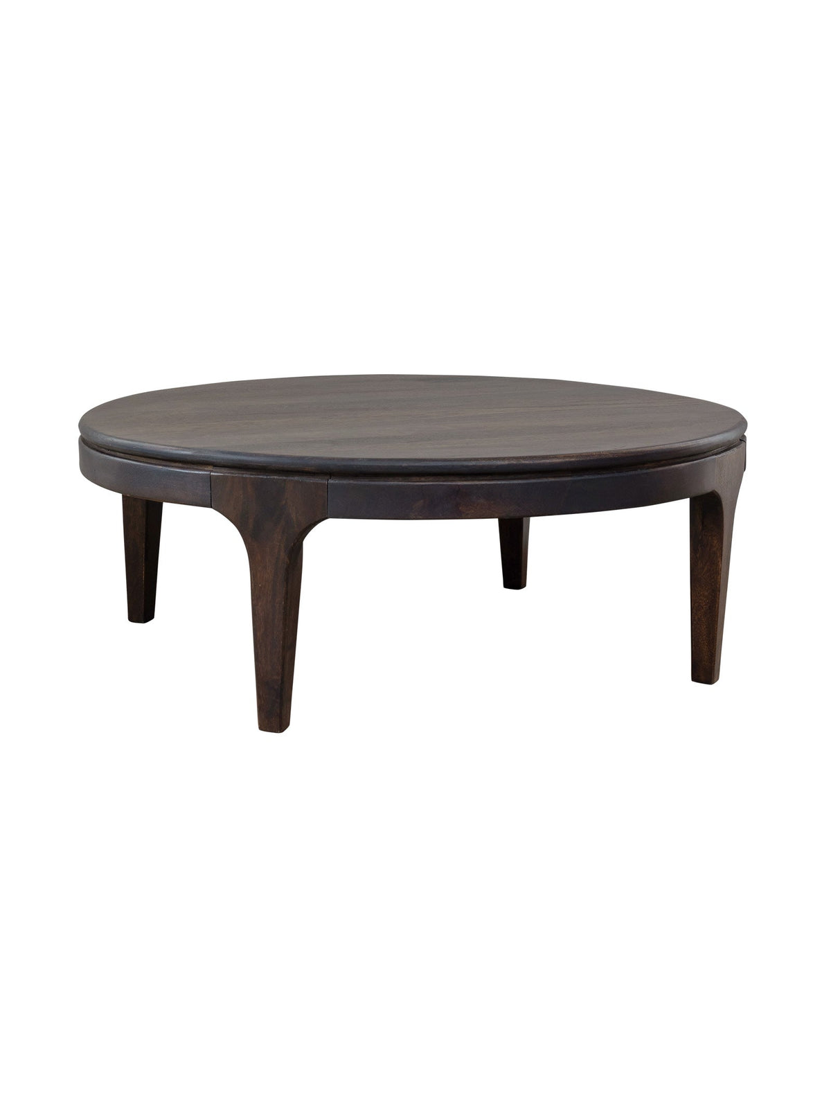 Dark wood round coffee table with 4 legs