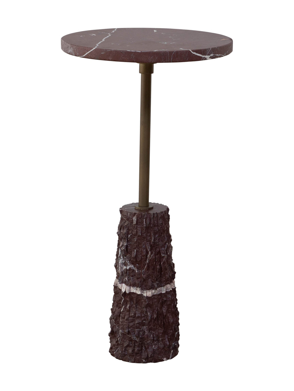 Small round table with a marble-like top and textured base 