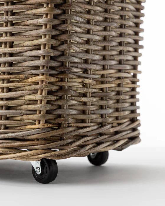Small Square Rattan Basket on Wheels