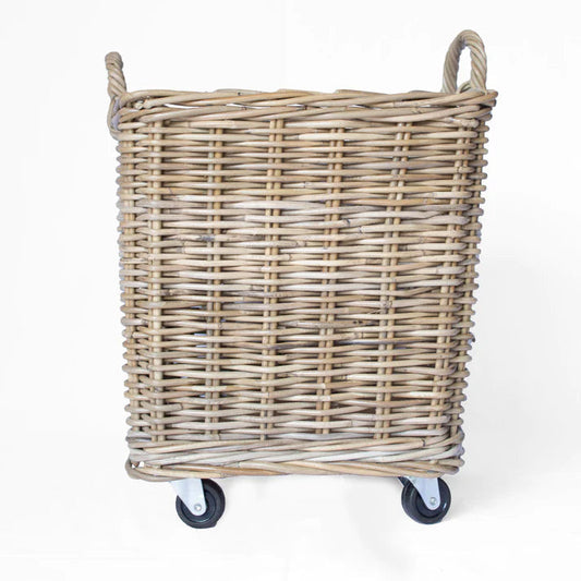 Small Square Rattan Basket on Wheels