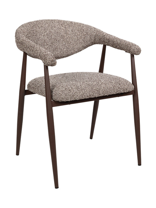 Yvette Dining Chair in Coco, mocha boucle-style seat and curved wraparound back on dark brown steel legs