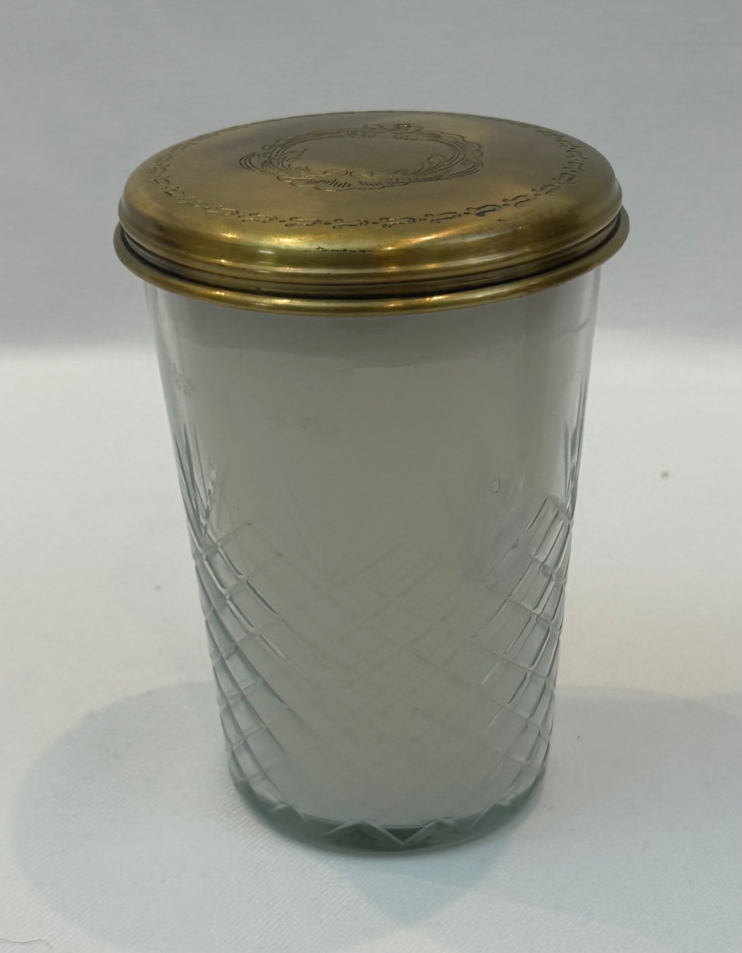 CANDLE JAR GLASS ANTIQUE BRASS LARGE (N184)