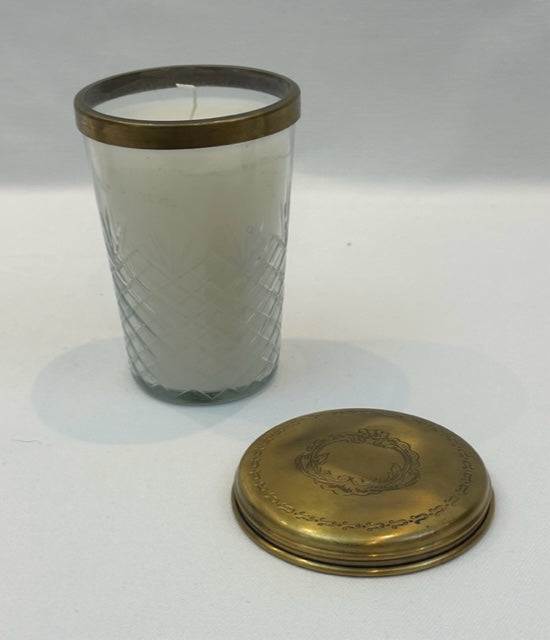 CANDLE JAR GLASS ANTIQUE BRASS LARGE (N184)