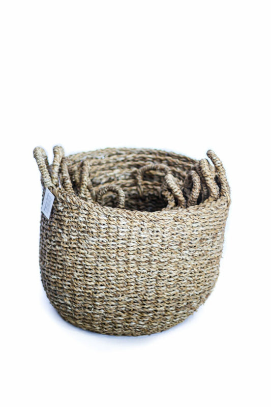 Small Round Seagrass Cylinder Basket with Top Handles