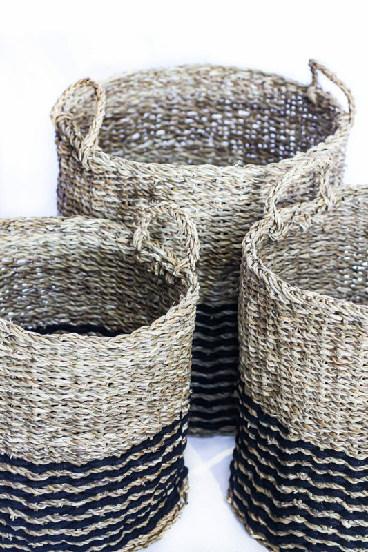 Small Cylinder Basket - Black & Neutral