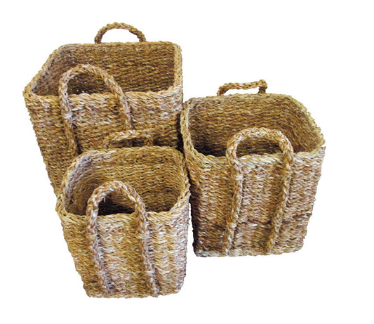 Large Square Seagrass Planter Basket With Top Handles