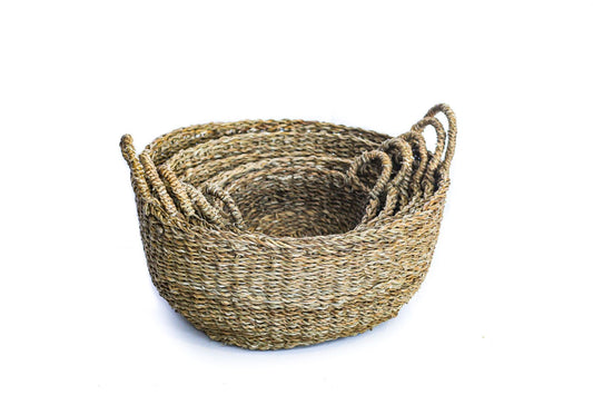 XL Round Seagrass Firewood Basket With Top Handles