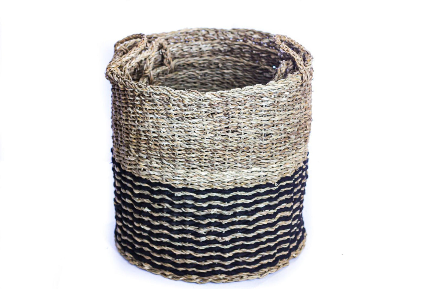 Large Round Cylinder Basket - Black & Neutral