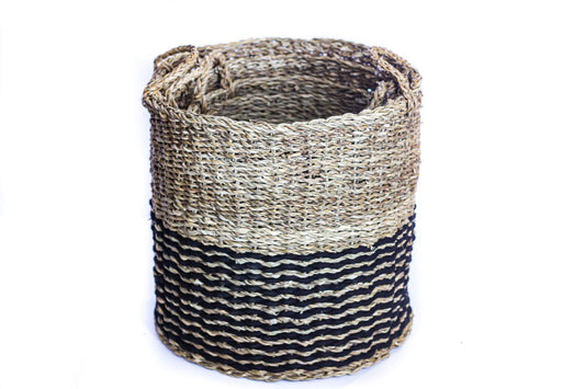 Large Round Cylinder Basket - Black & Neutral