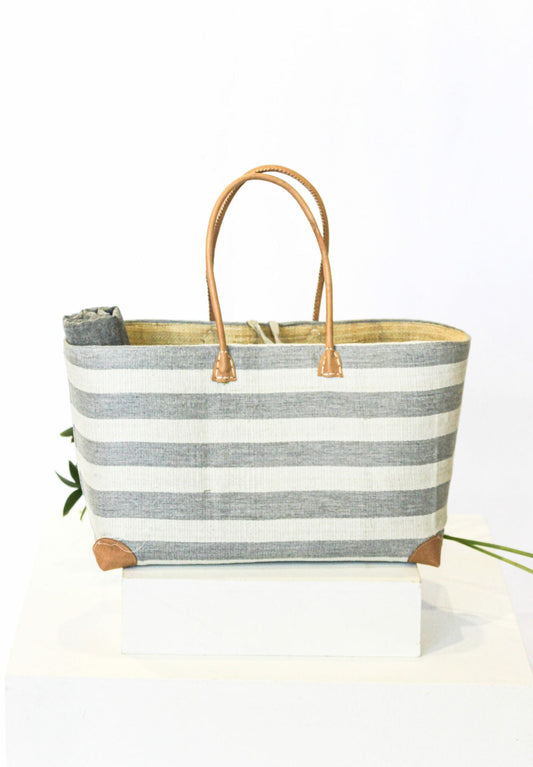 Striped Light Grey Beach Basket