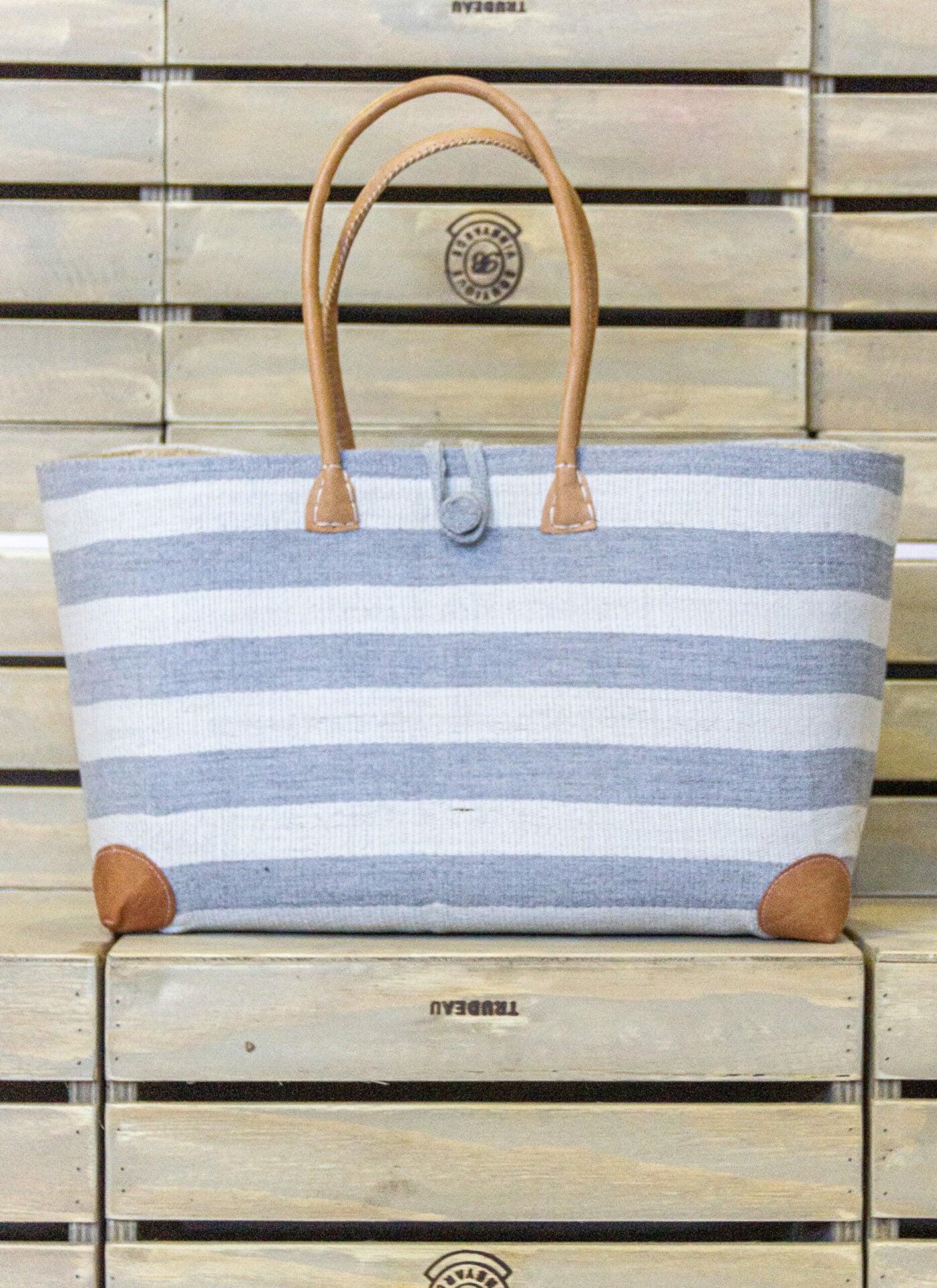 Striped Light Grey Beach Basket
