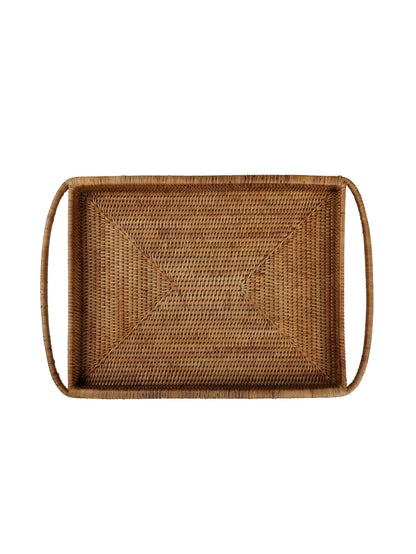 Tan brown rectangular tray with handles