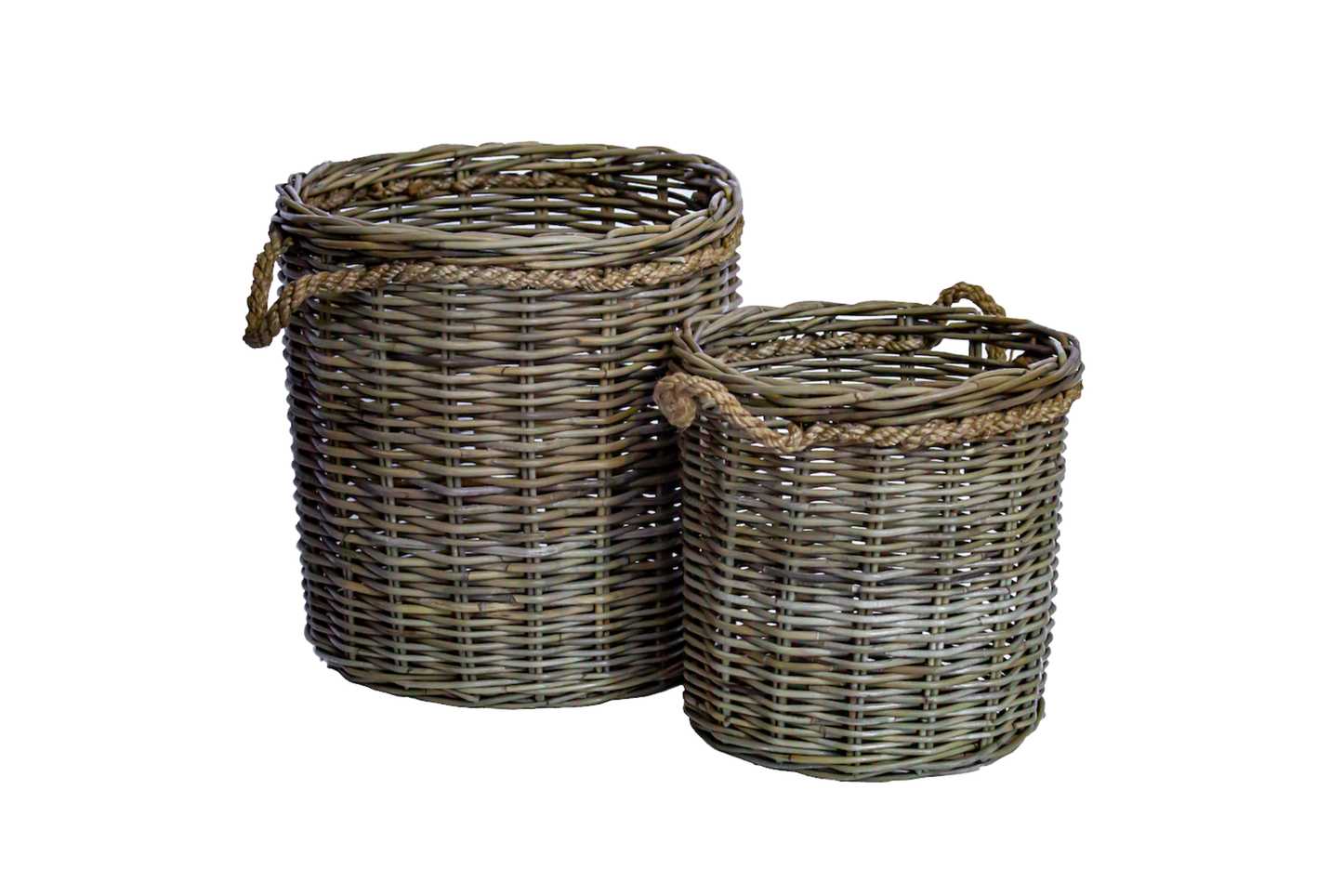 Large Round Rattan Basket with Rope Handles