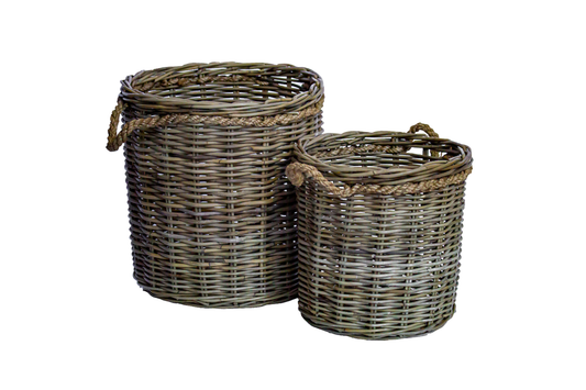 Small Round Rattan Basket with Rope Handles