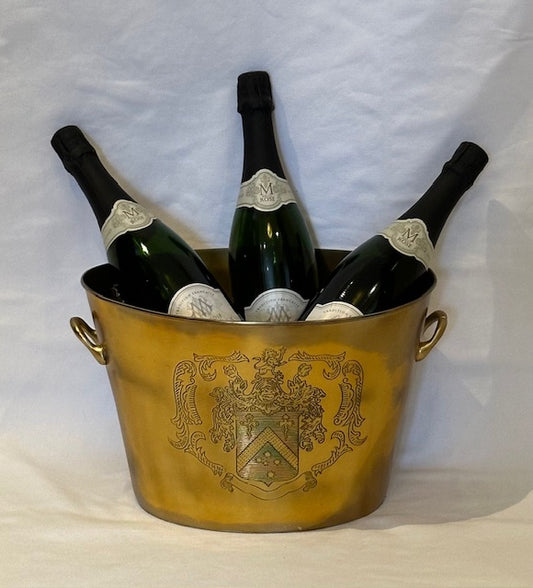 WINE COOLER OVAL WITH CREST ANTIQUE BRASS (72-149-36-AB)